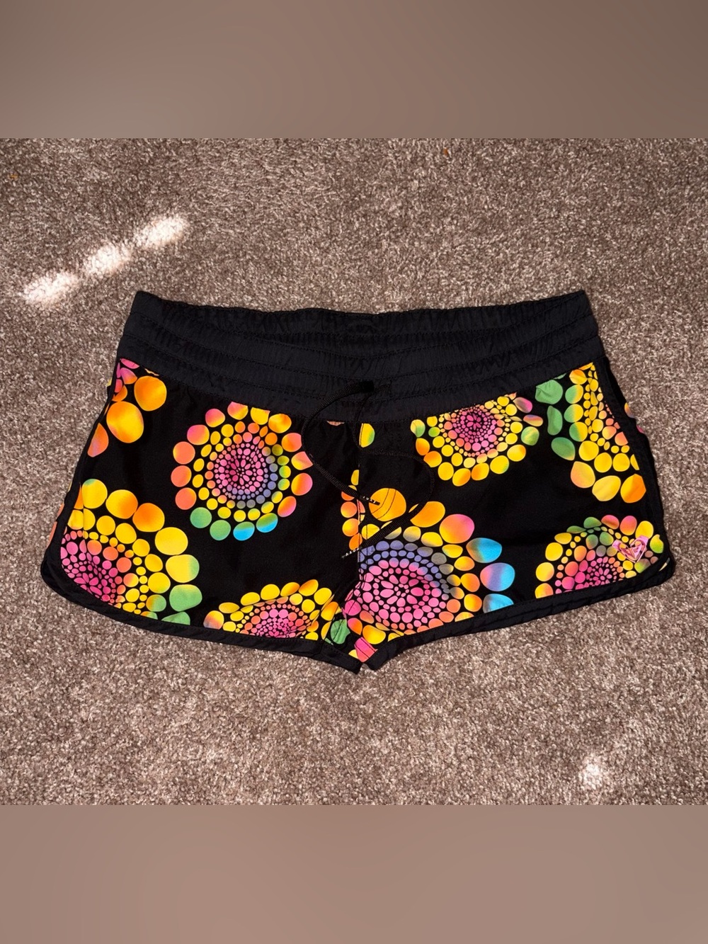 Roxy Y2K Black Neon Spiral Dot Print Board Shorts